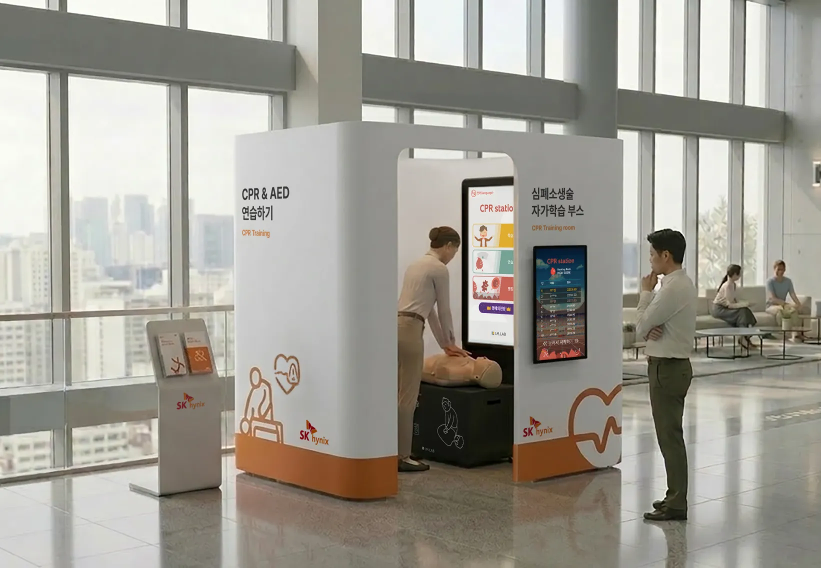 CPR self-training booth installed indoors
